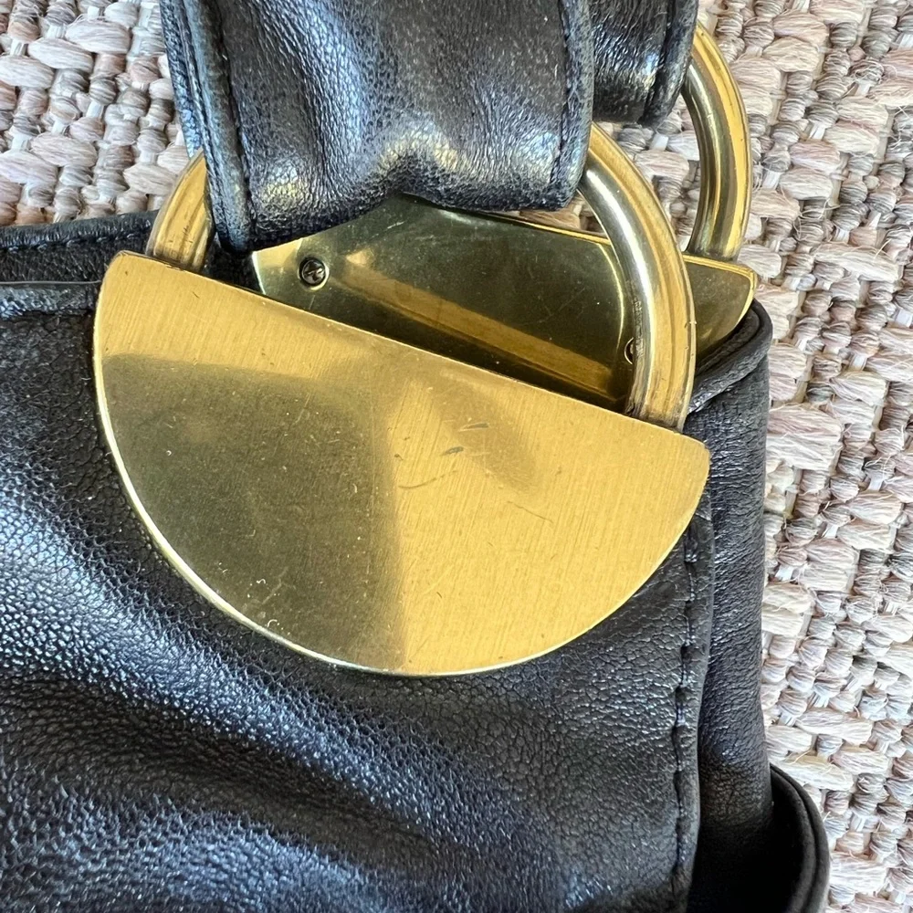 Kooba Y2K Vintage Leather Hobo‎ Bag Purse Black Slouchy Gold Brass Accents